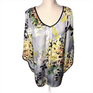 Beautiful Gray Floral Silky Blouse by Chenault